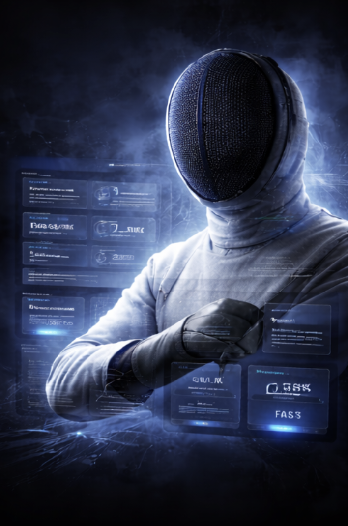 Fencer in action with performance overlay